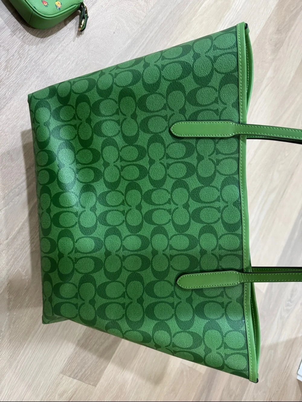 Coach Green Signature Tote with Floral Accent Wristlet - Picture 3 of 9
